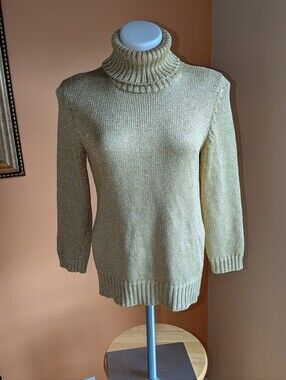 Lauren Ralph Lauren Gold Knit Turtleneck Sweater Medium